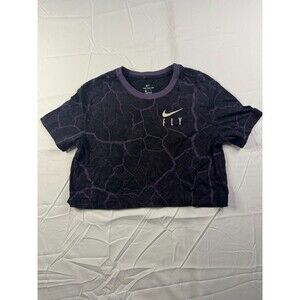 Nike Fly T-Shirt Womens Size Small Cropped Crew Neck Black Purple Short Sleeve